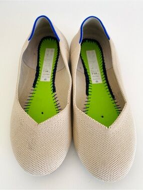 Rothy's Beige Tan Nude Ecru Knit Flats Slip On Size 6.5 Minimalist Sustainable